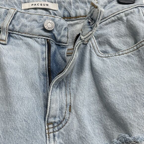 Pacsun SZ 24 Mom Jeans Mid-Rise Zip-Fly Distressed Rips Pockets Light Wash Blue - Picture 7 of 11